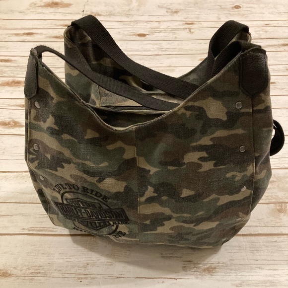 Harley-Davidson Handbags - Harley-Davidson Camouflage Bucket Shoulder Bag With Studs